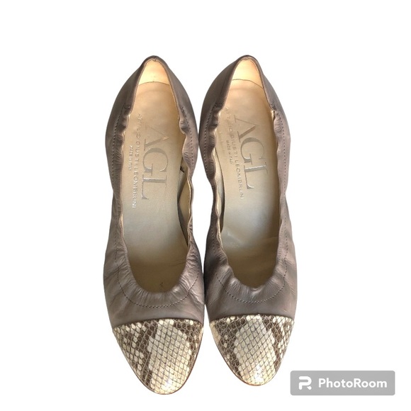 AGL Grey Leather Snakeskin Cap Wedge Pumps Heels Women’s Size 38 - Picture 1 of 14